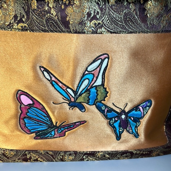 Gold and Brown Artistic Shoulder Bag with Butterfly Design - Picture 2 of 16